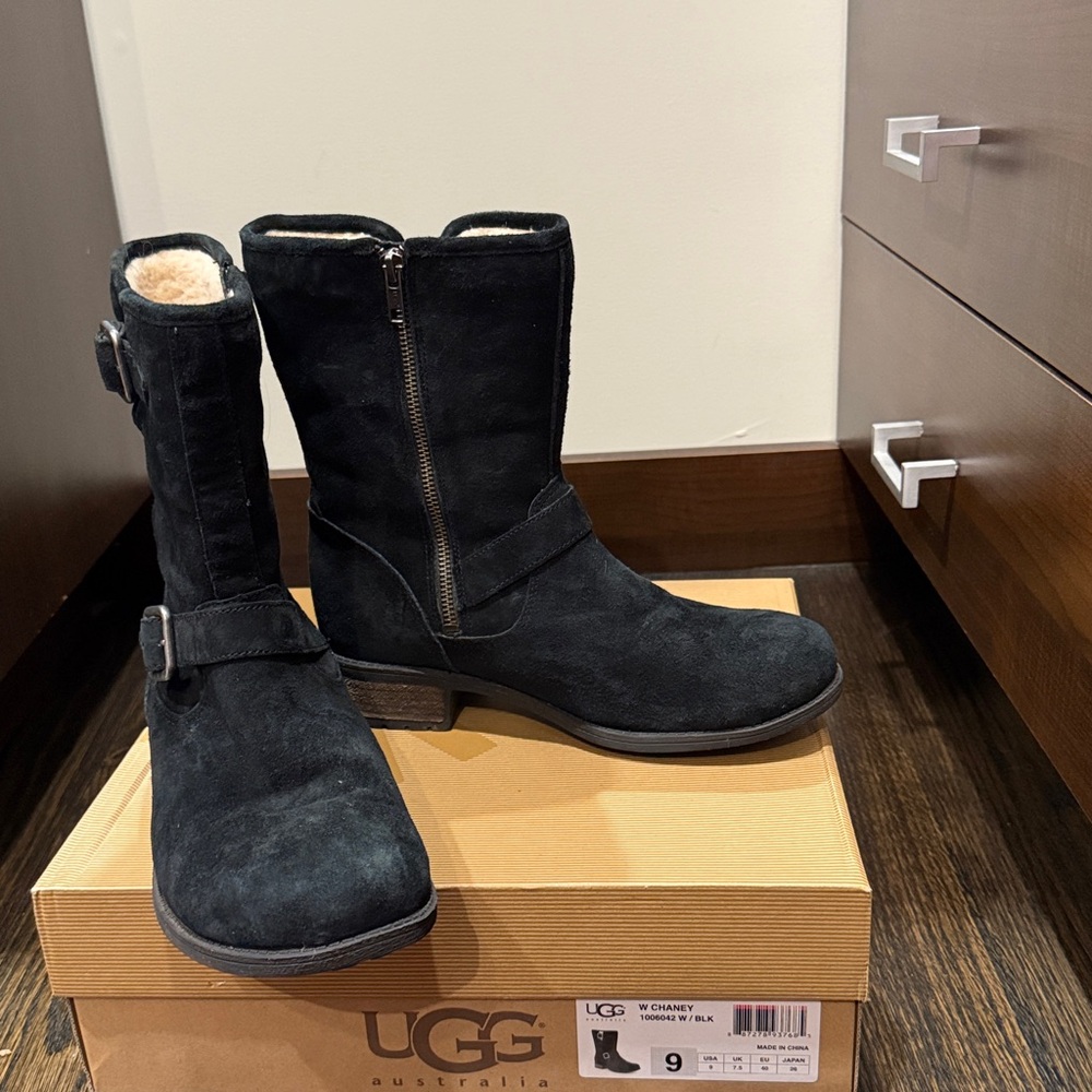 UGG Black Mid-Calf Boots with Buckle